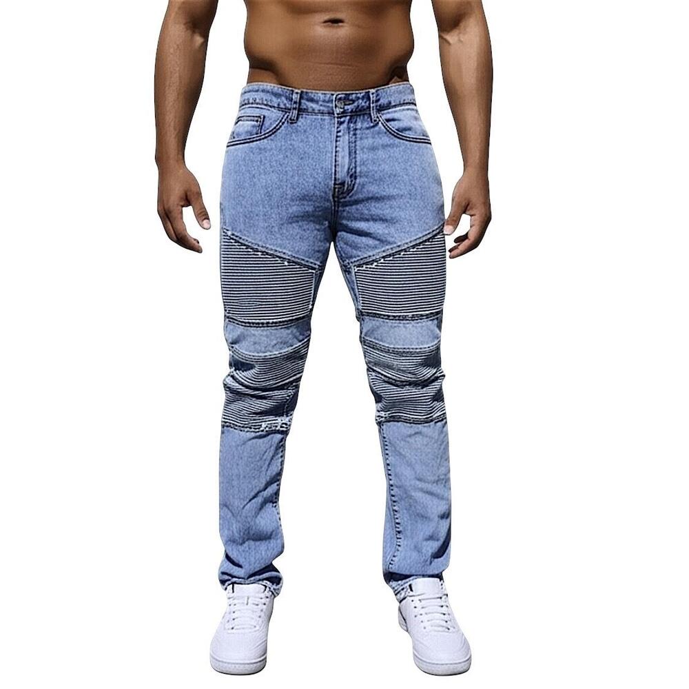 Waimea Jeans Men's Skinny‎ Fit Medium Wash Distressed Moto Skinny Fit Urban Edgy